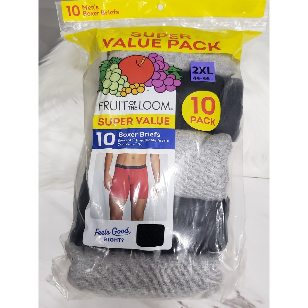 10 PACK Fruit Of The Loom Mens Coolzone Boxer Briefs Size 2XL 44-46" Black Gray